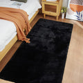 Ghouse Ultra Soft Faux Rabbit Fur Rug, Machine Washable Area Rugs for Bedroom Fluffy Rugs for Living Room, No-Shedding Carpet Sheepskin Runner Rugs Black 2 x 8 Feet
