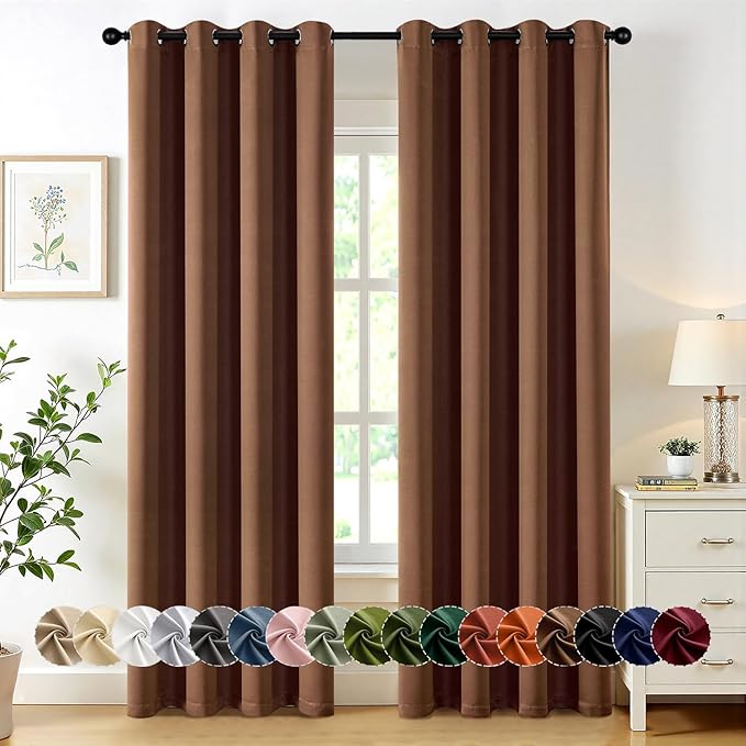 MIULEE Cappuccino Brown Blackout Curtains for Bedroom Living Room 84 Inches Long 2 Panels, Thermal Insulated Room Darkening Drapes Grommet Noise Reduction Light Blocking Window Treatments 50x84 Inch