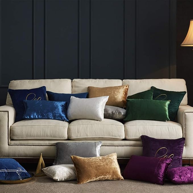 GIGIZAZA White Velvet 12x20 Lumbar Decorative Throw Pillow Covers Cases for Sofa Bed 2 Pack Soft Cushion Cover