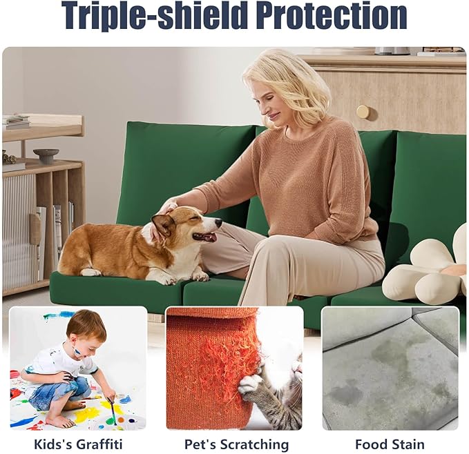 8Pcs Stretch Patio Cushion Covers, Outdoor Couch & Sofa Replacement Slipcovers for Patio Furniture Cushion Covers, Washable Reusable Furniture Protector