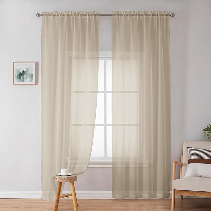 OWENIE Extra Long Sheer Curtains 96 inches Long for Bedroom Living Room, Soft Light Weight Airy Voile Sheer Curtains, Rod Pocket Light Filtering Solid Color Farmhouse Curtains, Each 42Wx96L inch