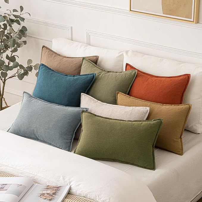 MIULEE Decorative Linen Pillow Covers 18x18 Inch Blue Boho Farmhouse Neutral Couch Throw Pillows for Bed Pack of 2 Accent Coastal Modern Pillowcase Summer Sofa Livingroom Home Decor