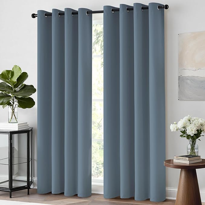 Yakamok 84 Inch Length Blackout Curtains for Bedroom, Room Darkening Thermal Insulated Solid Grommet Panels for Living Room(52Wx84L, Stone Blue, 2 Panels)