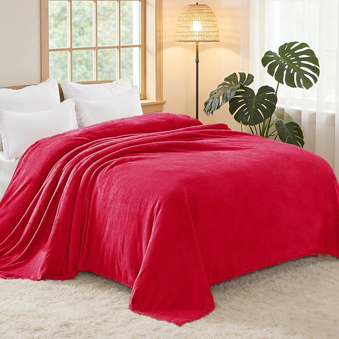 Exclusivo Mezcla Fleece Blanket Twin Size for Bed, Super Soft and Warm, All Season, Cozy, Plush, Lightweight, 60x80 Inches Red