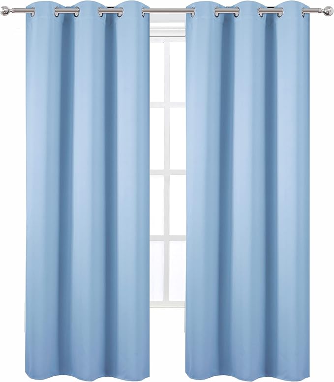LEMOMO Sky Blue Thermal Blackout Curtains/42 x 95 Inch/Set of 2 Panels Room Darkening Curtains for Bedroom