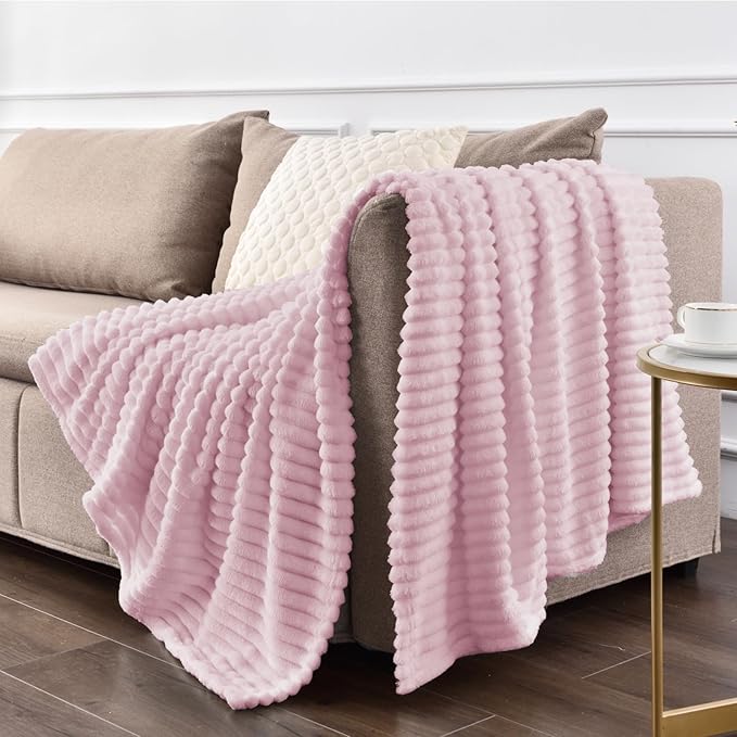 BEDELITE Fleece Throw Blanket for Couch – 3D Ribbed Jacquard Soft and Warm Decorative Fuzzy Blanket – Cozy, Fluffy, Plush Lightweight Cherry Blossom Throw Blankets for Bed, Sofa, 50x60 inches