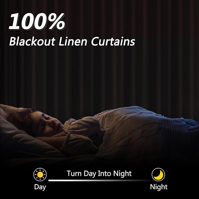 Guken 100% Blackout Curtains 90 Inch Length 2 Panels Set for Living Room Bedroom Back Tab Thermal Insulated Black Out Linen Drapes Room Darkening Window Curtains 90 Inches Long, Sand Beige
