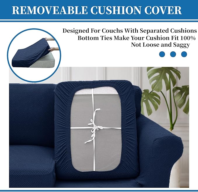 XINEAGE 2026 New 3 Pieces Couch Covers for 2 Cushion Sofa Super Stretch Loveseat Slipcover Pet Dog Universal Slip Cover Anti Slip Love Seat Furniture Protector (Navy Blue, 55"-69")