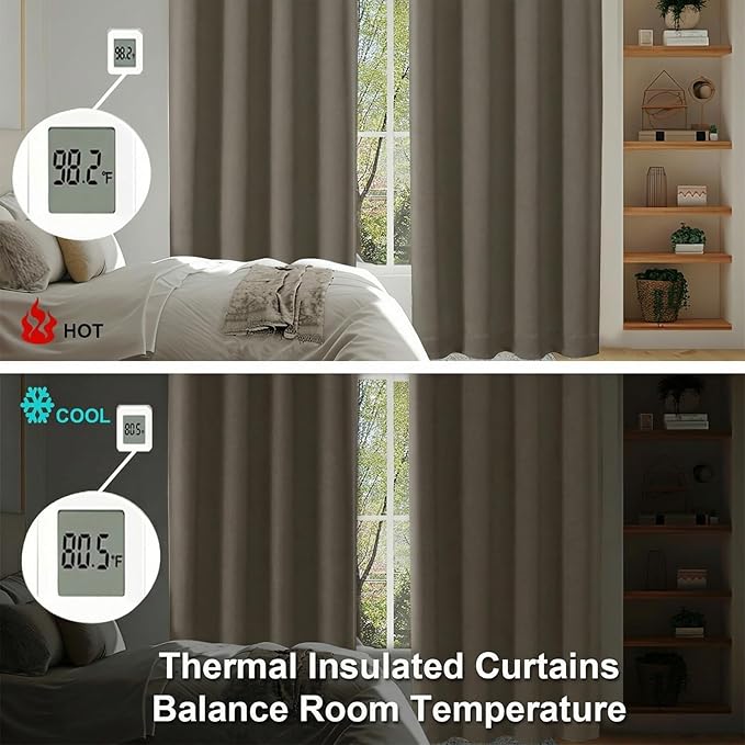 Simplebrand Ava Latte Short Blackout Curtains for Bedroom 54 Inches Long 2 Panels Set, Solid Thermal Insulated, Energy Saving Window Treatment Curtains Blackout Drapes, W40 x L54 Inch, Latte