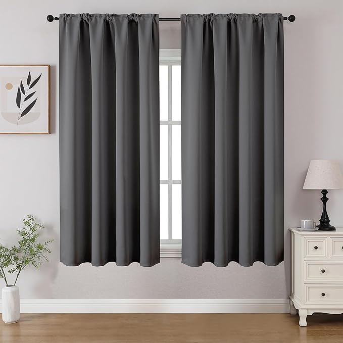 CUCRAF Light Grey Blackout Curtains 45 inch Length 2 Panels Set, Rod Pocket Room Darkening Drapes for Bedroom Living Room, Insulated Thermal Light Blocking Window Curtain (W52 x L45 Inch)