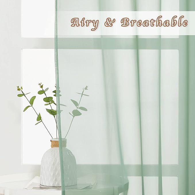 NICETOWN Sheer Curtains for Bedroom Windows, Grommet Top Voile Sheer Country Style Curtain Drapes Light and Airy Drapes for Children Room/Nursery, Sage Green, W54 x L63, 1 Pair