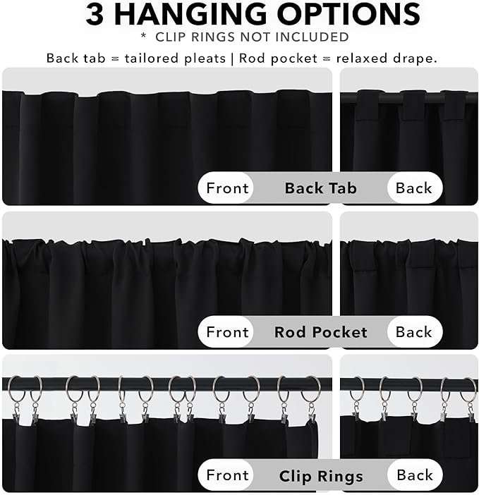 Deconovo Blackout Curtains, Thermal Insulated, W70 x L108 2 Panels, Back Tab, Machine Washable, Room-Darkening Drapes for Bedroom/Living Room Black