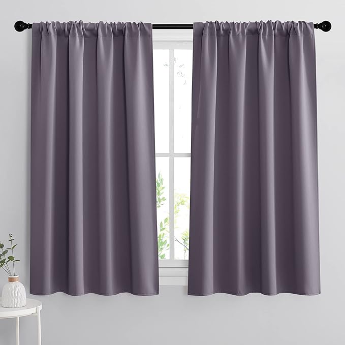 RYB HOME 54 inch Blackout Curtains for Living Room, Rod Pocket Thermal Insulated Small Window Drapes Room Darkening Shades for Bedroom Studio Dorm, W 42 x L 54 inch, Set of 2 Panels, Greyish Purple