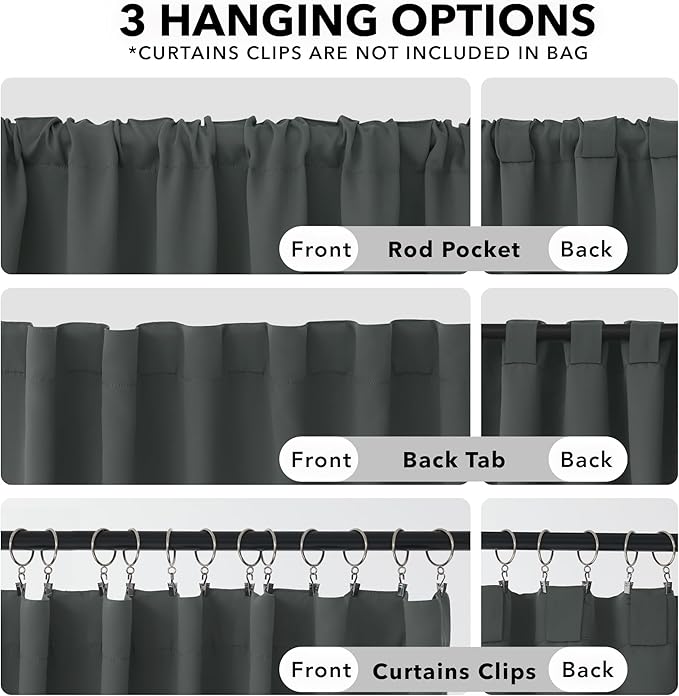 Deconovo Room Darkening Curtains Back Tab and Rod Pocket Curtains Thermal Insulated Blackout Curtains for Living Room 52Wx72L Inch Dark Grey Set of 2