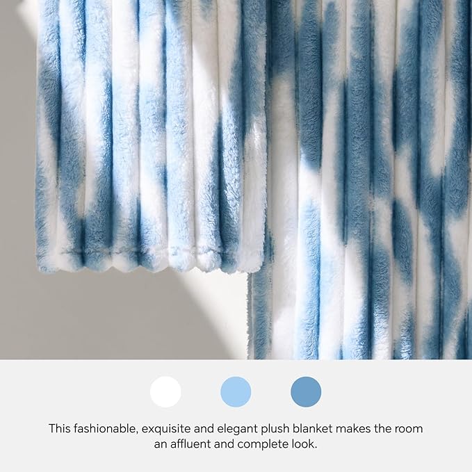 BEDELITE Fleece Throw Blanket for Couch - 300GSM Soft & Warm Fluffy Tie-dye　Blue Blanket, Decorative and Giftable Striped Blankets for Women, Men, 50"x60"