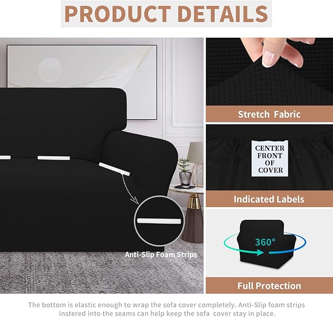 Easy-Going 100% Waterproof Chair Couch Cover, Dual Waterproof Sofa Cover, Stretch Jacquard Sofa Slipcover, Leakproof Furniture Protector for Kids, Pets, Dog and Cat (Chair, Black)