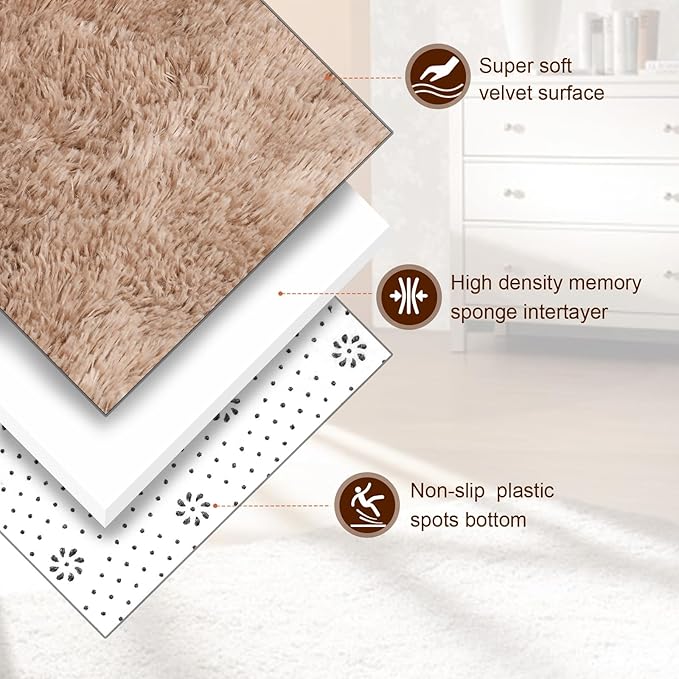 TWINNIS Super Soft Shaggy Rugs Fluffy Carpets, 6x9 Feet, Indoor Modern Plush Area Rugs for Living Room Bedroom Kids Room Nursery Home Decor, Upgrade Anti-Skid Rectangular Fuzzy Rug, Tan White