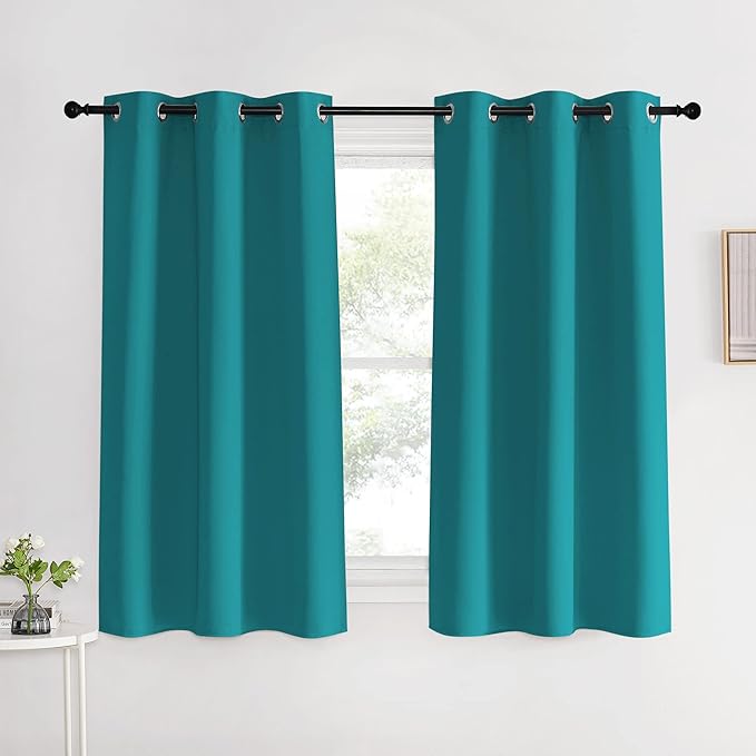NICETOWN Room Darkening Curtains 60 inch Length 2 Panels, Peacock Teal, 2 Pieces, W42, Thermal Insulated Grommet Blackout Curtains for Modern Casual Elegant Bedroom Kids Room Theme Decoration