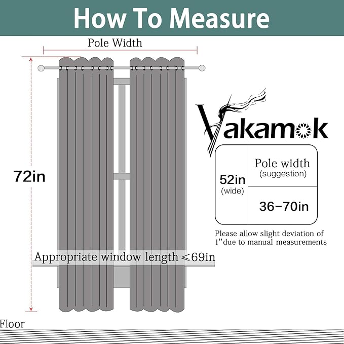 Yakamok Light Blocking Blackout Curtains， Thermal Insulated Room Darkening Drapes for Bedroom, Solid Grommet Top Window Curtains, 52x72 Inch, Dark Green, 2 Panels
