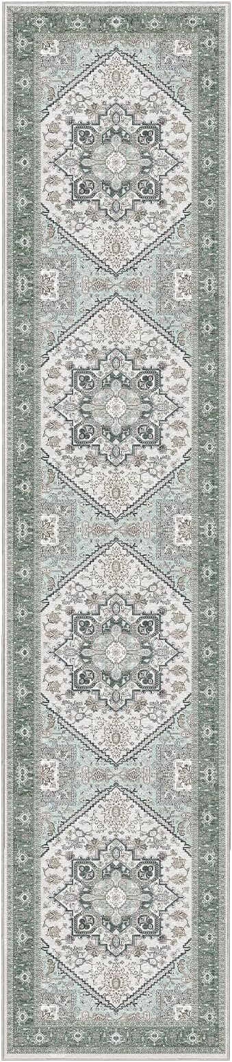 OPPODREAM Soft Entryway Rug 2x10, 2x10 Rug Runner, Washable Hallways Carpet 2 x 10 with Non Slip Backing, Low-Pile Bedside Carpet 2 x 10, Long, Faux Cashmere, Green