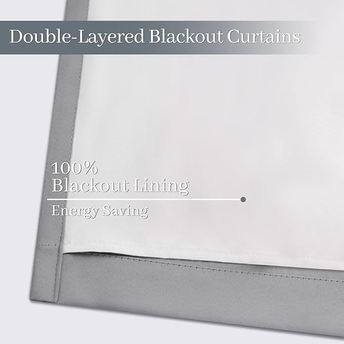 Yakamok Dove Grey 100% Blackout Curtains Grommet Window Treatments with 2 Thick Layers-Light Gray Room Darkening Thermal Insulated Drapes Set of 2 for Bedroom Living Room 52 Inches by 72 Inches length