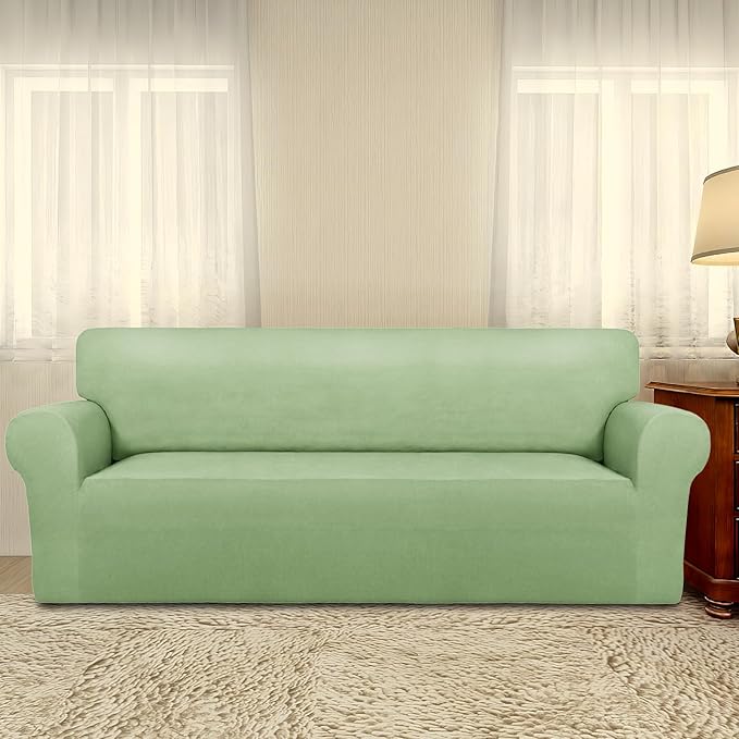 PureFit Super Stretch Sofa Slipcover – Spandex Non Slip Soft Couch Sofa Cover, Washable Furniture Protector with Non Skid Foam and Elastic Bottom for Kids, Pets （Oversized Sofa, Sage Green）