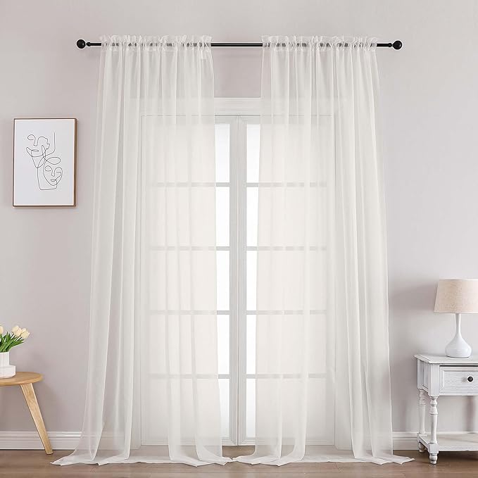 OWENIE Ivory Sheer Curtains 102 Inches Long 2 Panels Set, Sheer Curtain for Living Room Bedroom, Modern Voile Filmy Rod Pocket Curtains & Drapes, 2 Pcs, Each 59 W x 102L Inch, Ivory