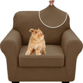 XINEAGE New 2 Pieces Chair Covers with Arms Super Stretch Chair Slipcover for Living Room Pet Dog Universal Slip Cover Anti Slip Armchair Furniture Protector (Brown), 31"-46"(1 Cushion)