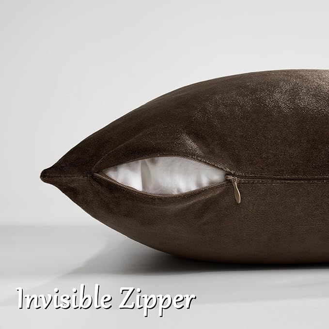 GIGIZAZA Brown Velvet Pillow Covers 18x18,Square Solid Throw Pillow Covers Decorative Modern Pillows Small Vintage Cases for Couch Pack of 2