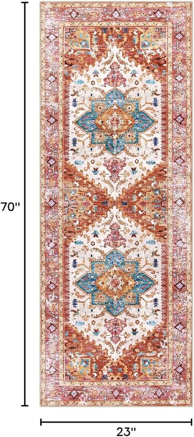Yamaziot Washable Runner Rug, 2x6 Non-Slip Boho Vintage Hallway Rug Runner with Rubber Backing, Stain Resistant Distressed Carpet Runner for Bedroom, Kitchen, Laundry, Entrance