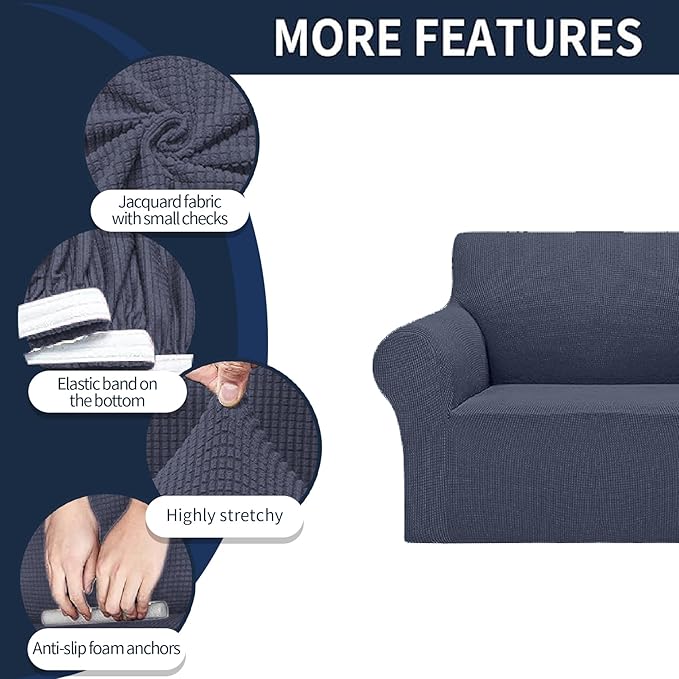 Cupuamon 2026 New Stretch Loveseat Sofa Slipcovers Couch Cover for 2 Cushion Furniture Protector Sofa Covers with Elastic Bottom Jacquard Fabric Small Checks for Pets, Kids - Charcoal