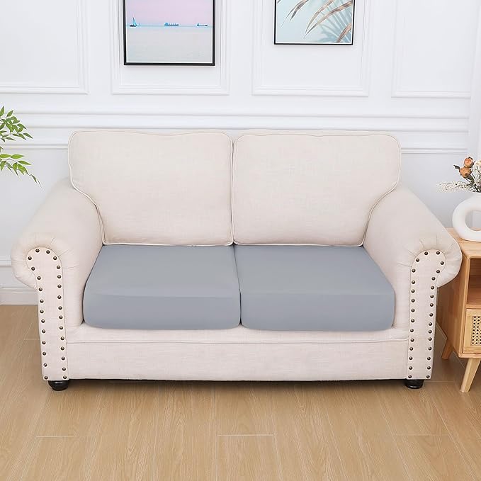 hyha Milk Silk Couch Cushion Covers, Soft Magic Sofa Covers Washable for 2 Cushion Couch, Stretch Sectional Outdoor Cushion Covers for Patio Furniture with Elastic Bottom(2 Packs, Grey)