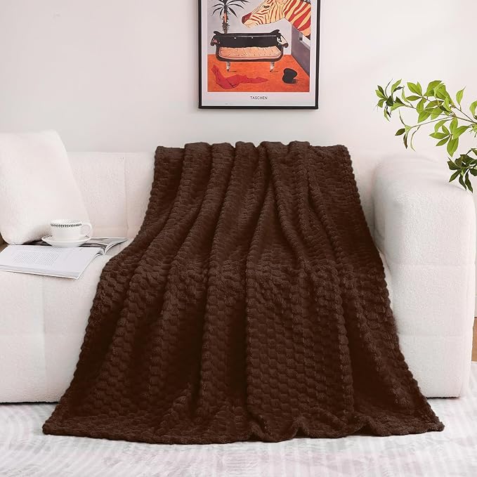 Puncuntex Brown Throw Blanket 60"×80" inches Fuzzy 3D Jacquard Decorative Flannel Fleece Super Soft Plush Cozy Blanket for Couch Sofa Chair Lightweight