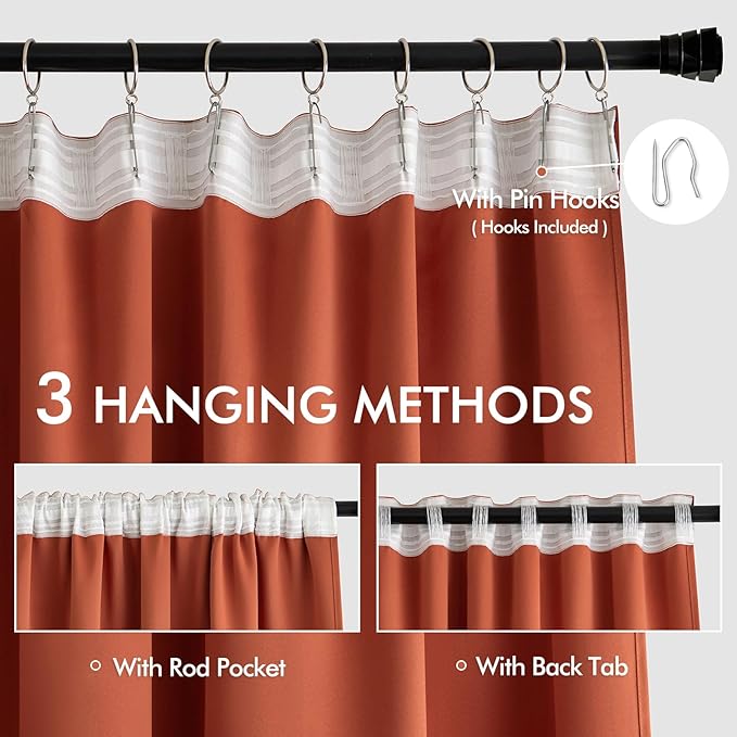 MIULEE Back Tab Burnt Orange Blackout Curtains 84 Inch Length 2 Panels Set for Living Room Bedroom, Fall Terracotta Rod Pocket/Pinch Pleated Thermal Insulated Room Darkening Light Blocking Curtains