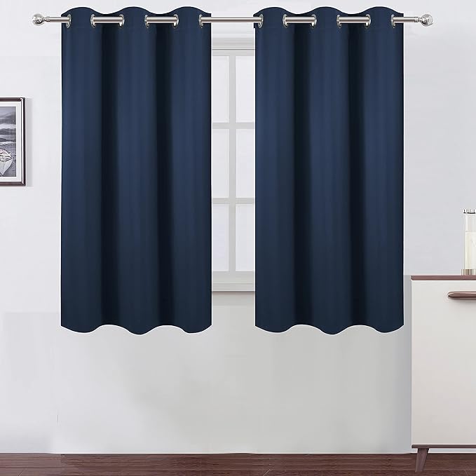 LEMOMO Navy Blue Blackout Curtains 42 x 54 Inch Length Set of 2 Panels Grommet Bedroom Curtains for Living Room