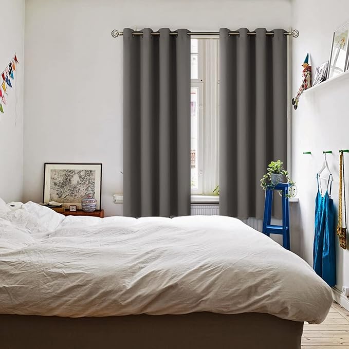 BGment Blackout Curtains for Bedroom - Grommet Thermal Insulated Room Darkening Curtains for Living Room, Set of 2 Panels, Each 46 x 63 Inch, Grey
