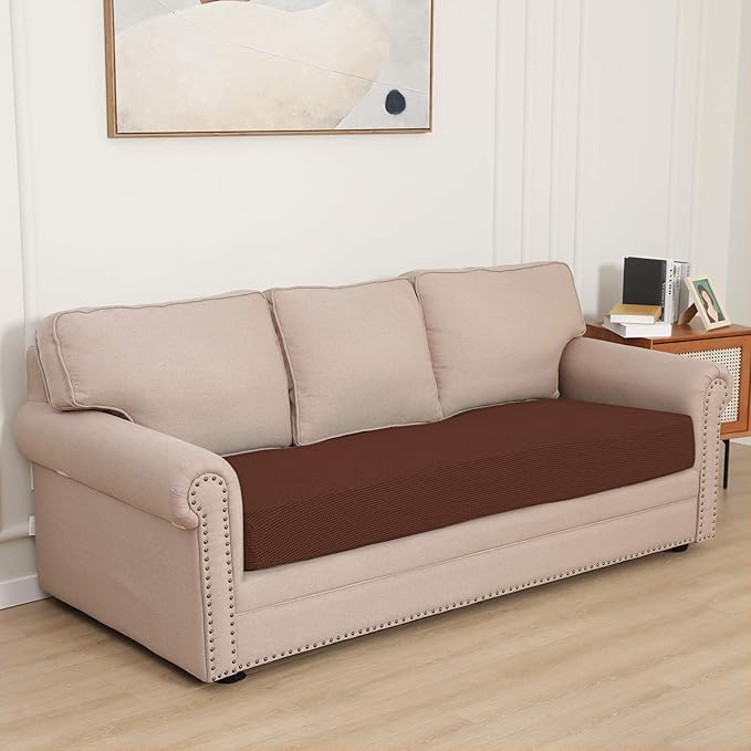 Easy-Going Stretch Cushion Cover Sofa Cushion Furniture Protector Sofa Seat Sofa slipcover Sofa Cover Soft Flexibility with Elastic Bottom(Oversized Sofa Cushion, Coffee)