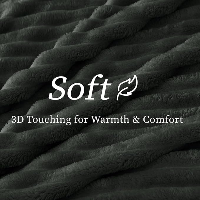 BEDELITE Twin Blanket for Couch & Bed, 300GSM Soft & Warm Fleece Blanket, Decorative and Giftable Striped Charcoal Grey Blankets for Women, Men, 60"x80"