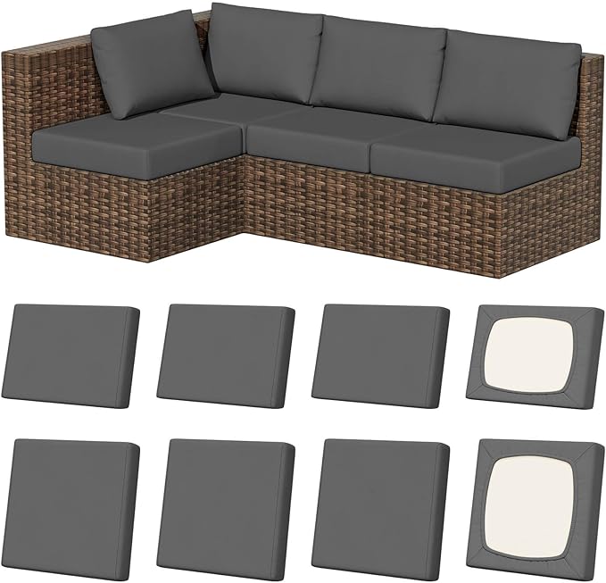 8Pcs Stretch Patio Cushion Covers, Outdoor Couch & Sofa Replacement Slipcovers for Patio Furniture Cushion Covers, Washable Reusable Furniture Protector