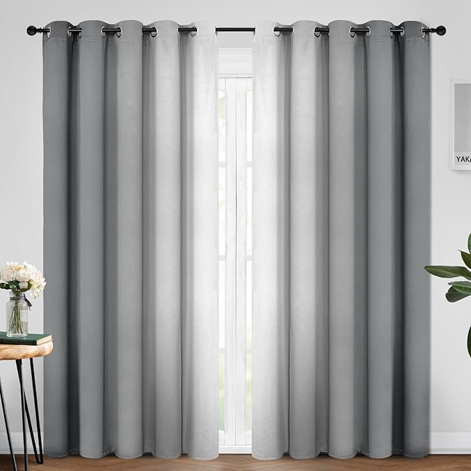 Yakamok 84 Inch Length Gray and Greyish White Gradient Color Ombre Curtains for Bedroom, Room Darkening Thermal Insulated Grommet Window Drapes for Living Room (2 Panels, 70x84 Inch)