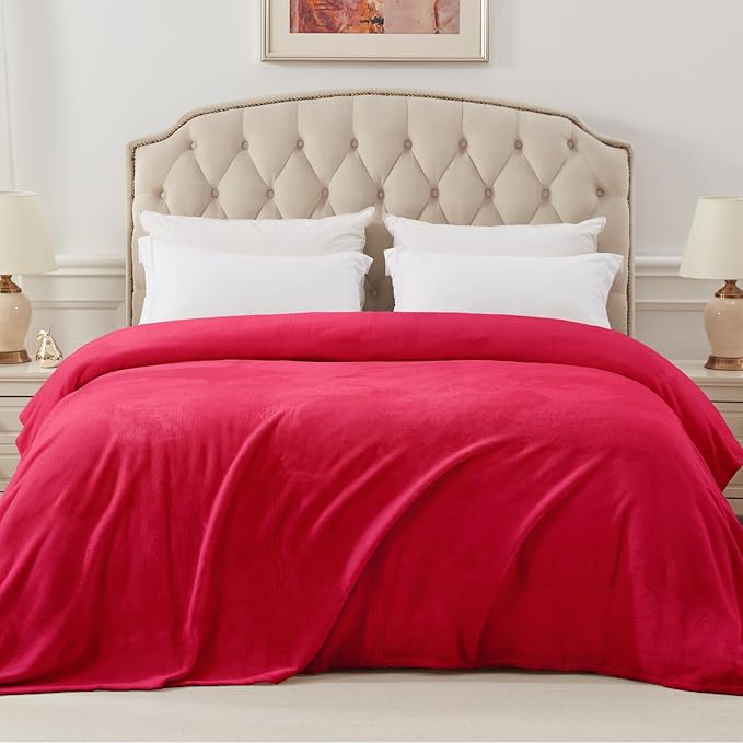 Exclusivo Mezcla Fleece Blanket Twin Size for Bed, Super Soft and Warm, All Season, Cozy, Plush, Lightweight, 60x80 Inches Red