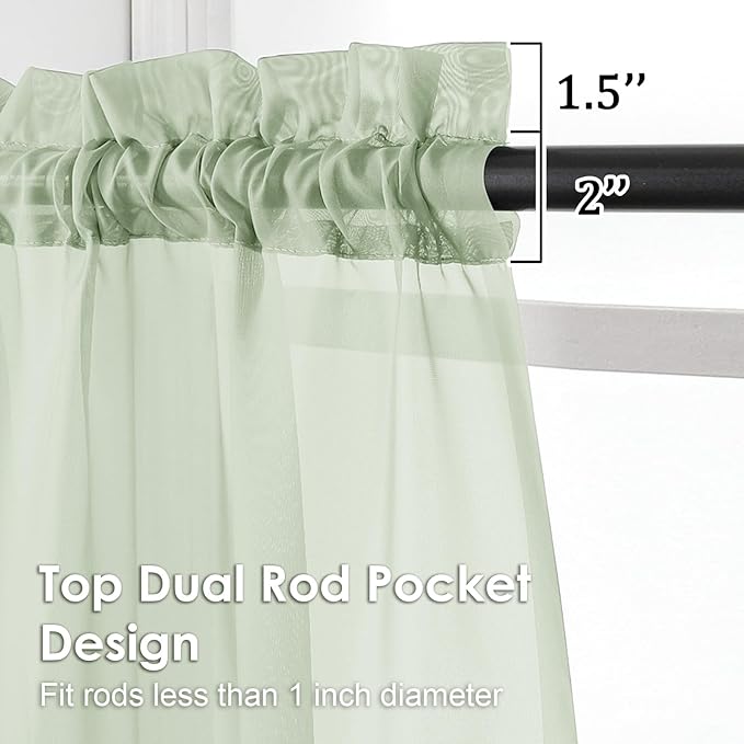 OVZME Light Green Sheer Curtains 96 Inches Long 2 Panels - Soft Light Filtering Window Sheer Panels for Living Room/Bedroom, Top Dual Rod Pocket, 1 Pair, Each 42Wx96L Inches