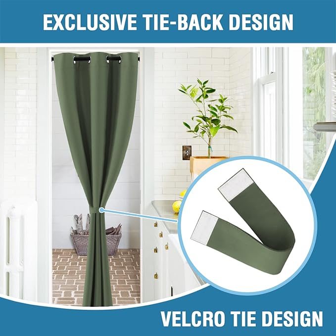 H.VERSAILTEX Doorway Curtain Blackout Closet Door Curtain Room Divider Window Treatment Curtain for Bedroom Thermal Insulated Privacy Drape Soundproof Grommet, 42 x 80 inches, 1 Panel, Bronze Green