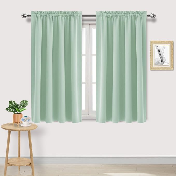 DWCN Blackout Curtains Room Darkening Thermal Insulated Bedroom Curtains Window Curtain Panels, 52 x 45 inches Long, Set of 2 Light Green Rod Pocket Drapes