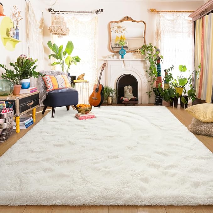 Amearea Premium Soft Fluffy Rug Modern Shag Carpet, 6x9 Feet, Fuzzy Shaggy Rugs for Bedroom Living Room Teen Apartment Decor, Comfortable Indoor Furry Dorm Carpets, Cream