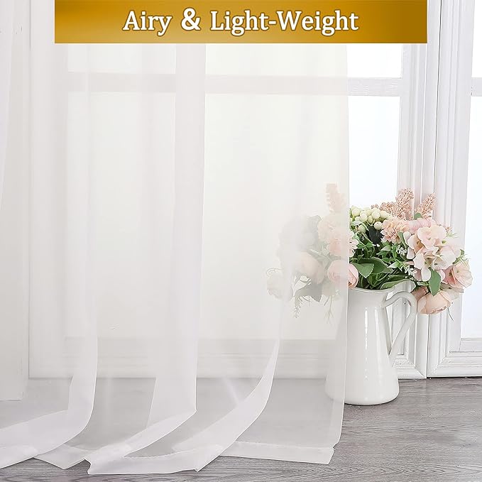 Aiyufeng Ivory Curtains 108 inches Extra Long 2 Panels Set, Rod Pocket Elegant Privacy Sheer Vertical Drapes for Farmhouse/French Door/Living Room, W40 x L108