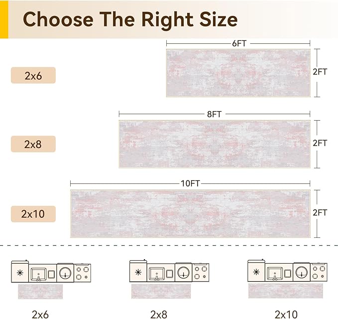 Washable Area Rugs 2'x10' Non-Slip Modern Abstract Soft for Living Room Entryway Bedroom Nursery, Print Pattern, Grey Pink