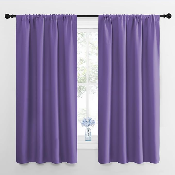 NICETOWN Blackout Curtains for Living Room, Lilac Purple, 2 Panels, 42 by 63, Darkening Window Curtain Panels, Easy-Care Solid Thermal Insulated Draperies/Drapes for Daughter Room
