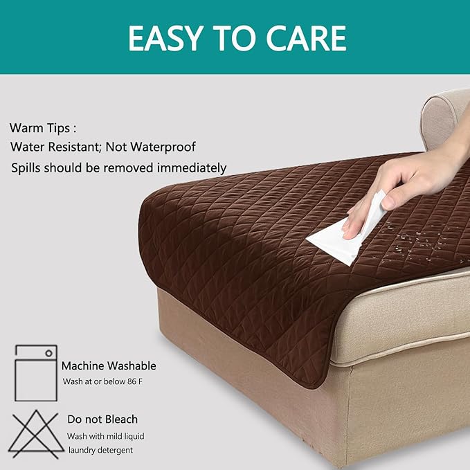 U-NICE HOME Sectional Couch Cover for Dogs Pets Chaise Lounge Reversible Sofa Cover Furniture Protector with Elastic Adjustable Strap, Brown/Beige