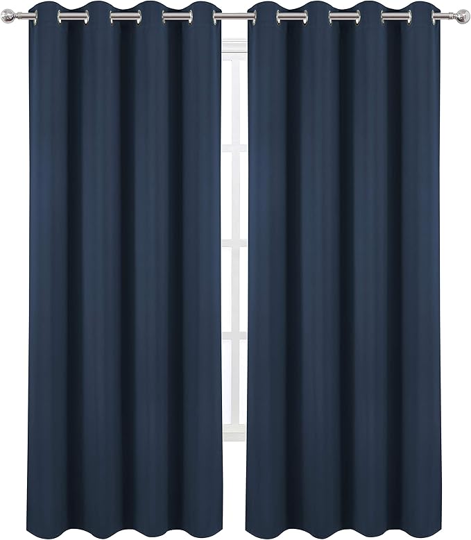 LEMOMO Navy Blue Thermal Blackout Curtains/52 x 95 Inch/Set of 2 Panels Room Darkening Curtains for Bedroom